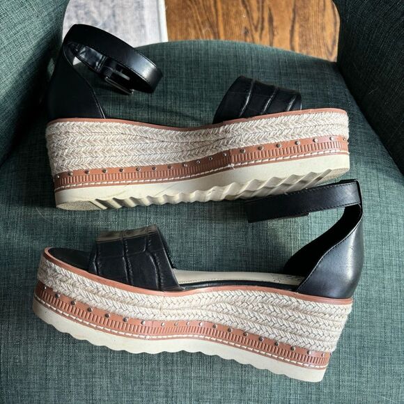 Vince Camuto Women black Platform Ankle Strap Open toe Wedge Sandals size 8 EUC! - Picture 8 of 12